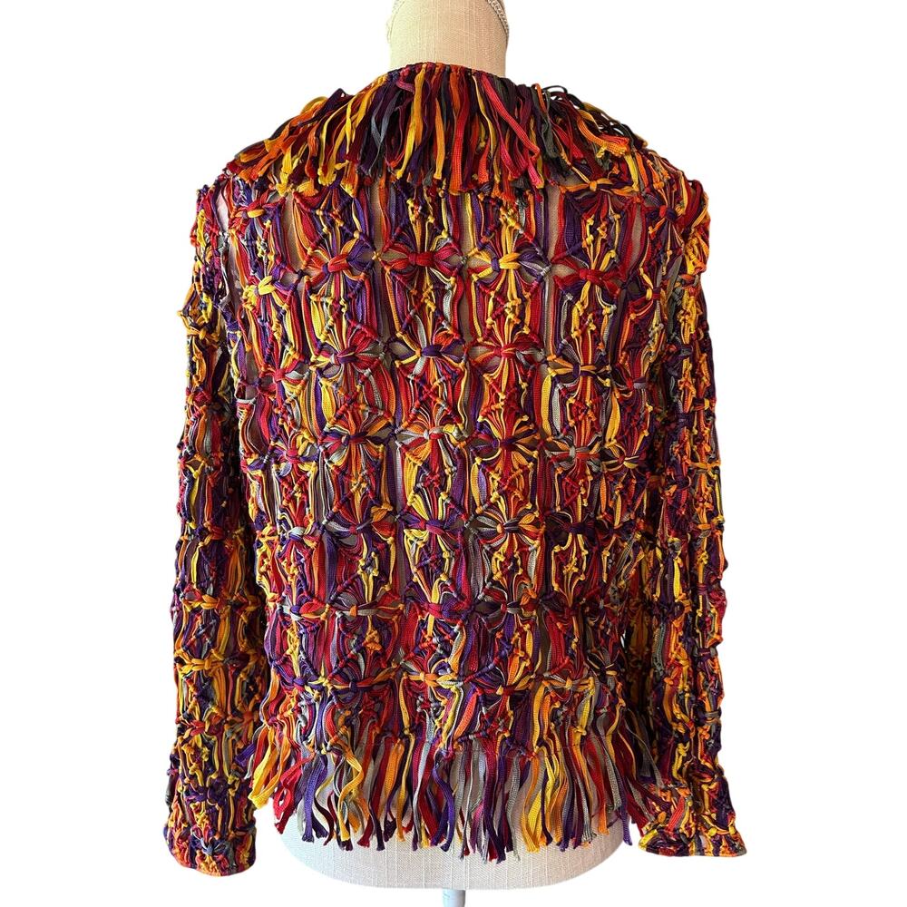 Sandy Starkman Fringe Ribbon Jacket Top Cowrie Shell Boho Festival Artwear L - Picture 5 of 9